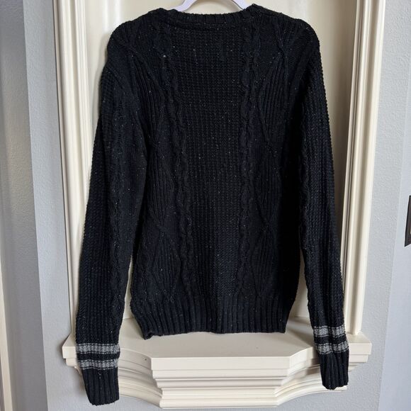 American Eagle Men's Black Cable Knit Crew Neck Sweater Size Medium - Picture 2 of 3